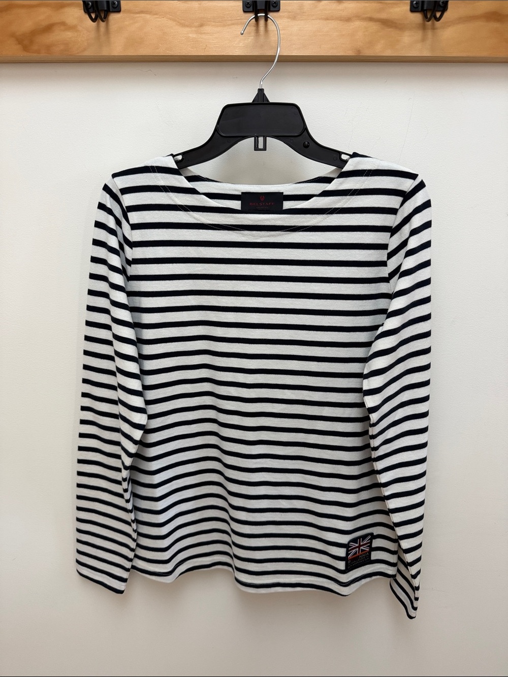 Belstaff Black and White Striped Boatneck Long-Sleeve Top